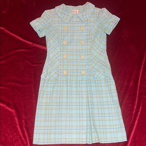 Vintage 60s Light Blue/Yellow Plaid Cotton Button Day Dress Size Medium